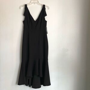 NWT Lulu’s LBD black V-neck tiered ruffle hem midi dress